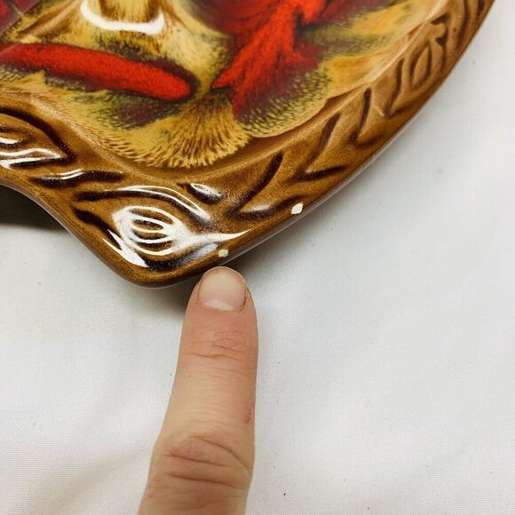 VTG Beautiful Ashtray Large Divided Floral Red Brown Pottery 60's-70's 12in - Picture 7 of 9